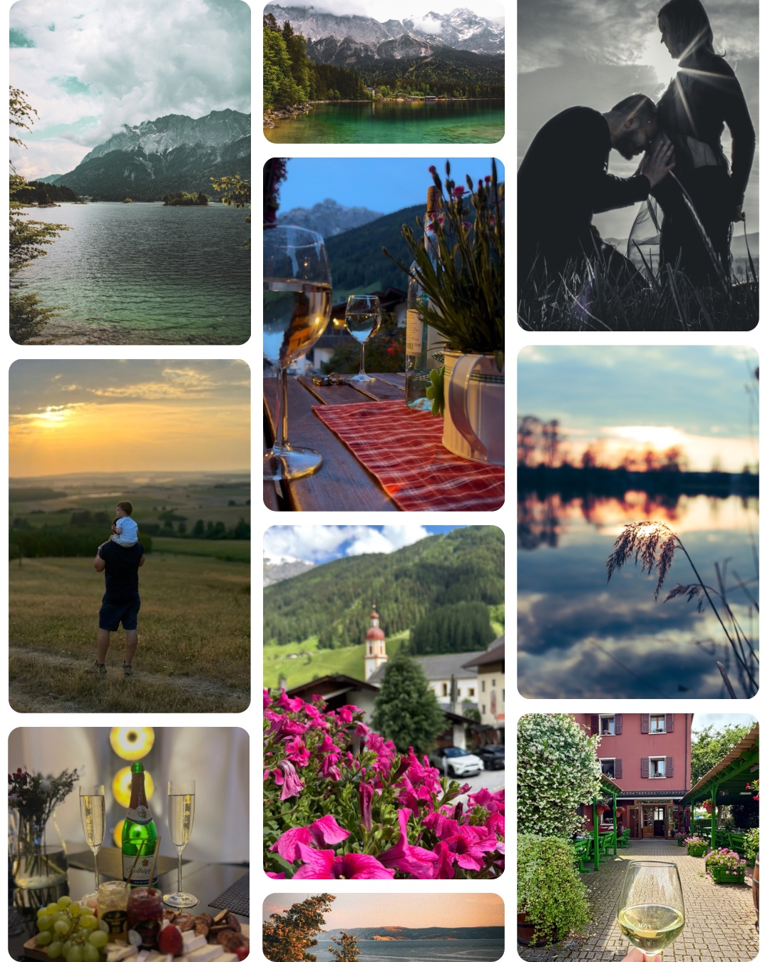 Collage mit Hotel-, Natur- und Content-Fotografie von SV Hotel Media
